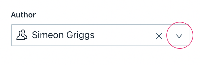 screenshot of dropdown that has simeon griggs as current value, on the right is a down pointing arrow that looks like a button